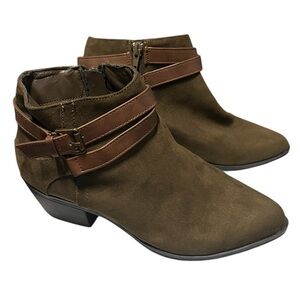 Just Fab Jennica Brown Heeled Boots With Buckle Straps Womens Size 5.5